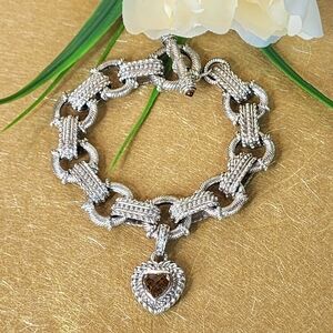 Judith Ripka Sterling Silver Bracelet with Removable Citrine Heart Enhancer